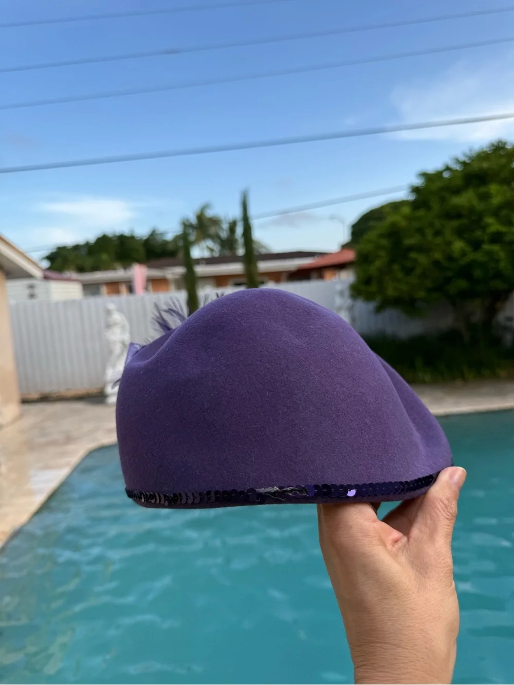 Royal Purple Velour Beret Fascinator Hat with Bow & Feathers